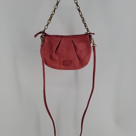 👜 Fossil Leather Pleated Mini Clutch / Crossbody – Rose Pink – Excellent - Picture 4 of 10